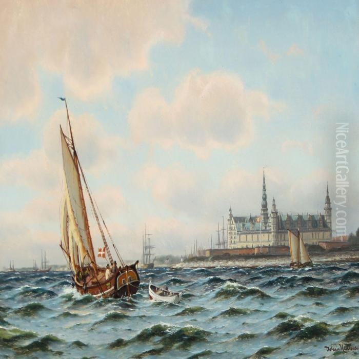 Seascape At Kronborg Oil Painting by Johann Neumann
