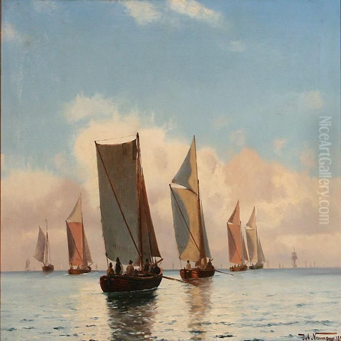 Seascape With Fishingboats On A Summer Day Oil Painting by Johann Neumann