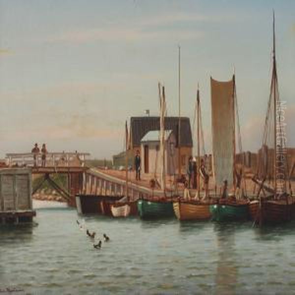 Harbour Scenery Oil Painting by Johann Neumann