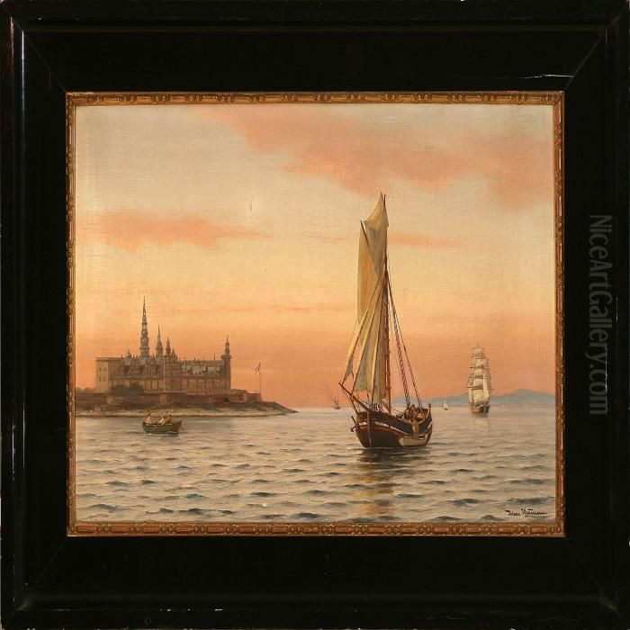 Evening Coastal Scenefrom Elsinore Castle, Denmark Oil Painting by Johann Neumann