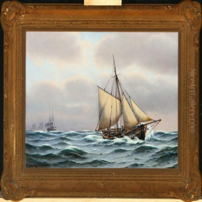 Ships At Sea Oil Painting by Johann Neumann