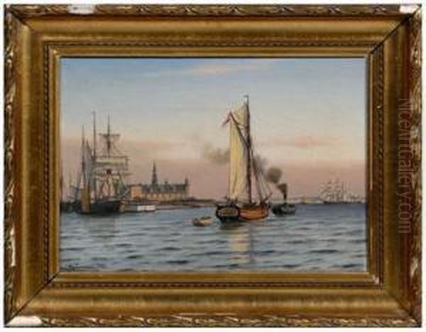 Ships In Harbor Oil Painting by Johann Neumann