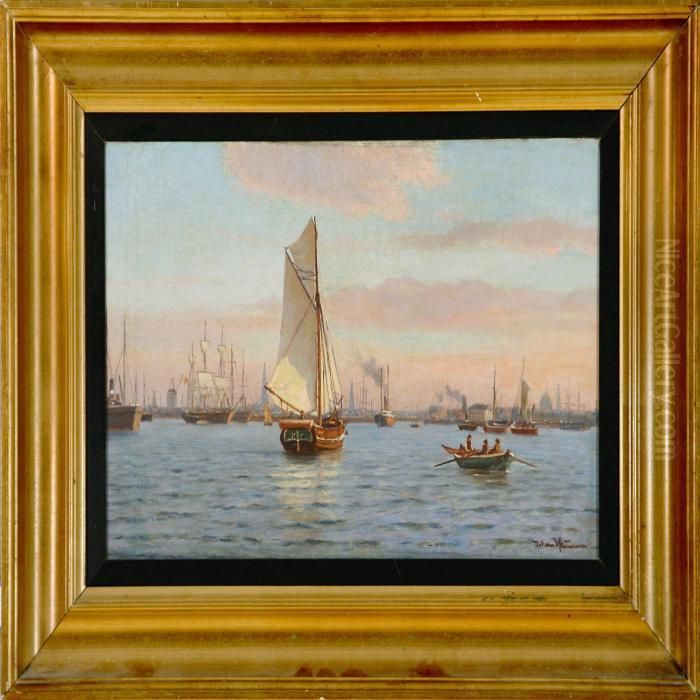 View From Copenhagen Harbour Oil Painting by Johann Neumann
