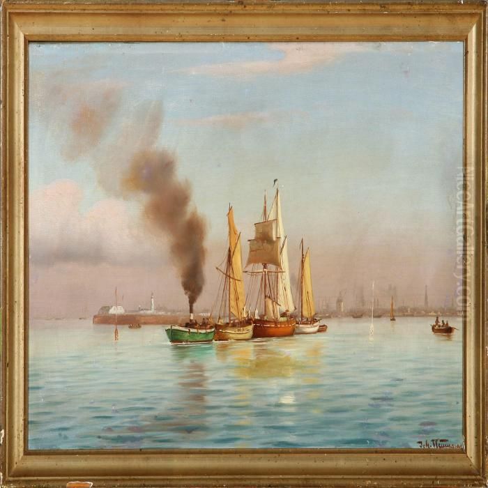 Ships In Copenhagen Harbour Oil Painting by Johann Neumann
