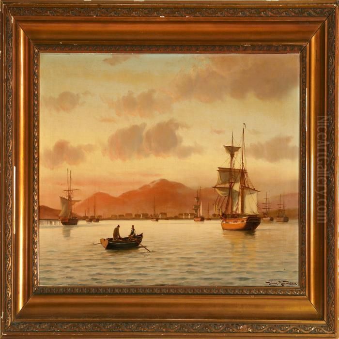 Sunset Off A Coast Of Iceland Oil Painting by Johann Neumann