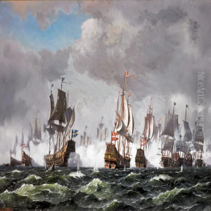 Episode Fra Slaget I Kjogebugt 1. Juli 1677 Oil Painting by Johann Neumann