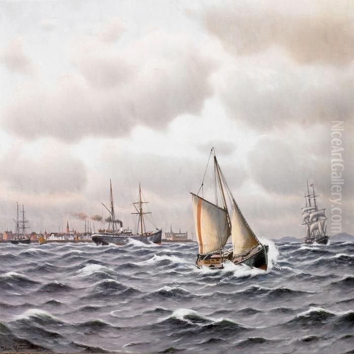Along The Coast At Helsingor, In The Background Kronborg Castle Oil Painting by Johann Neumann