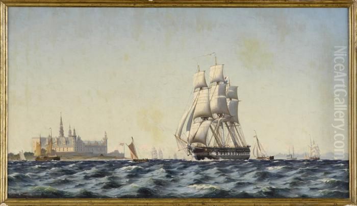 Fregatten Und Kriegsmarine Vor Schloss Kronborg. Oil Painting by Johann Neumann