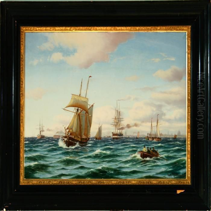 Morning In Copenhagen Harbour Oil Painting by Johann Neumann