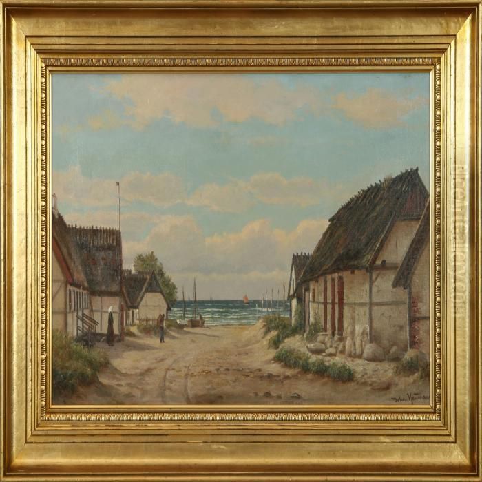 Coastal Scenery With A Small Village Oil Painting by Johann Neumann
