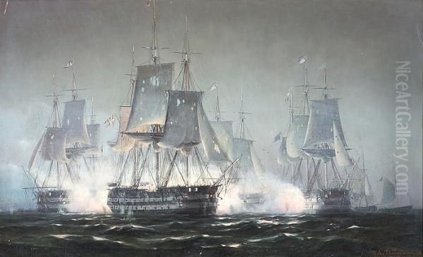 The 'prins Christian Frederik' In The Battle Of Zealand Point Oil Painting by Johann Neumann