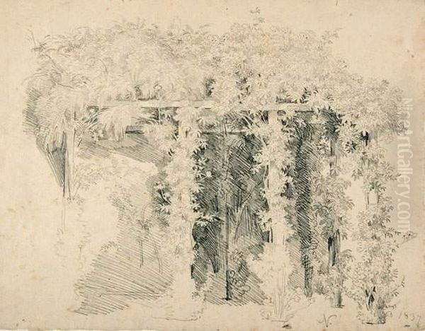 Gartenlaube. Oil Painting by Eugen Neureuther