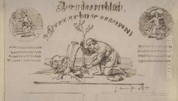 3 Bll.: Landwirtschaft - Im Sommer Such Ein Liebchen Dir - Skizze Oil Painting by Eugen Neureuther