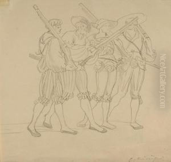 Vier Landsknechte. Oil Painting by Eugen Neureuther