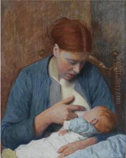 Eef Puik, Moeder Haar Kind De Borst Gevende Oil Painting by Ferdinand Hart Nibbrig