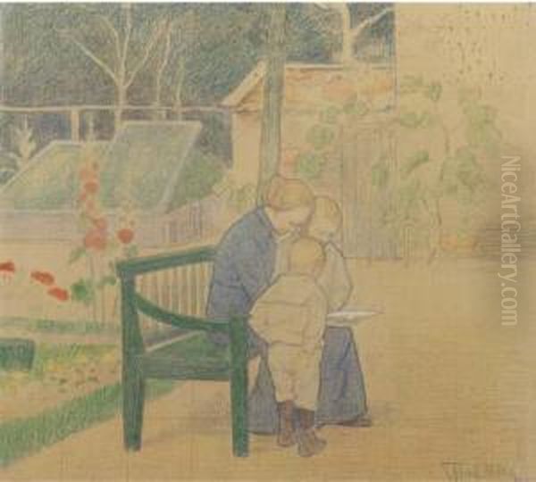 Plaatjes Kijken; Johanne Hart 
Nibbrig-moltzer And Her Sons Pieterjacobus (1896) And Christiaan (1899) 
In The Garden Of Their House'olmenhove' In Laren. Oil Painting by Ferdinand Hart Nibbrig
