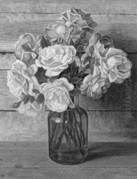 Pink Roses In A Vase Oil Painting by Jaap Nieweg