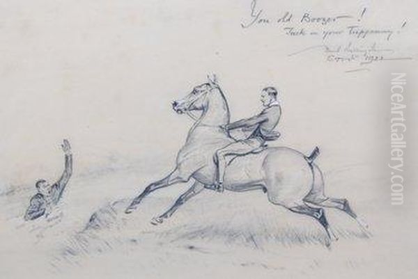 A Chalk And Pastel Drawing Of A 
Huntsman And Horse 