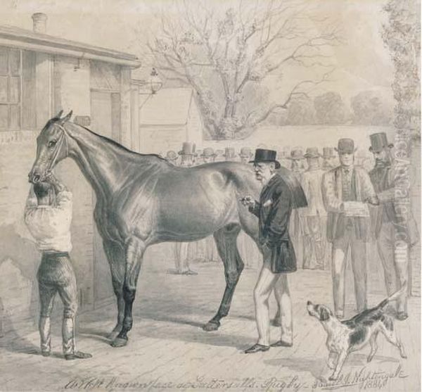 A Well Known Face At The Tattersalls, Rugby Oil Painting by Basil J. Nightingale