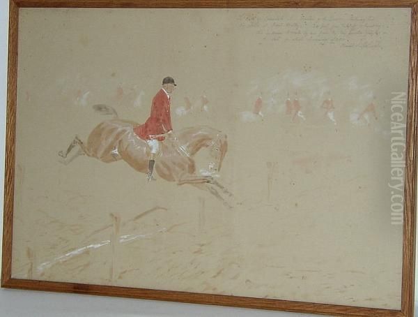 The Earl Of Lonsdale When Master Of The Quorn, Making His Big Jump At Gt. Dalby... Oil Painting by Basil J. Nightingale