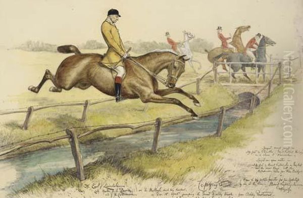 Lord Lonsdale Jumping The Great Dalby Brook Oil Painting by Basil J. Nightingale