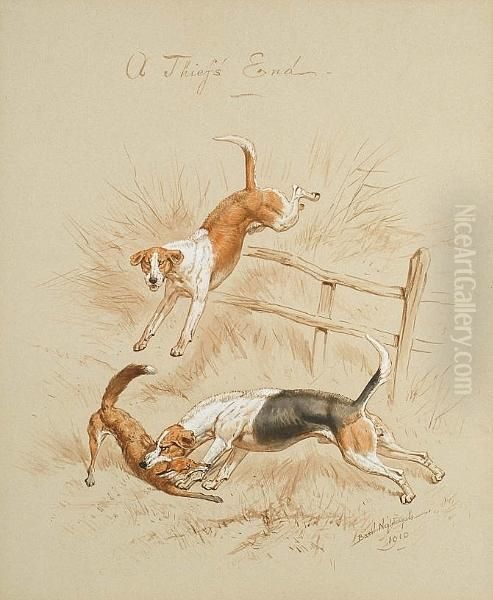 Crime; A Thief's End; With Musical Honours; Retribution Oil Painting by Basil J. Nightingale