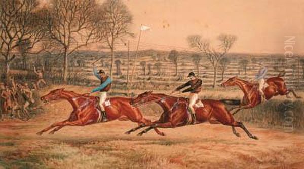 The Open Hunter's Plate At The Rugby Hunt Steeplechase Oil Painting by Basil J. Nightingale