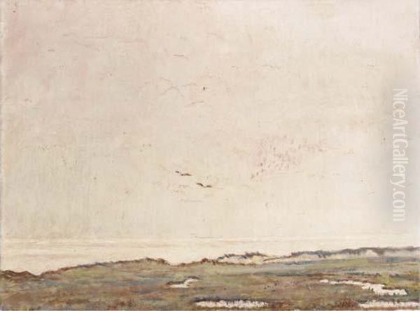 A Seascape With Two Seagulls Oil Painting by Dirk Nijland