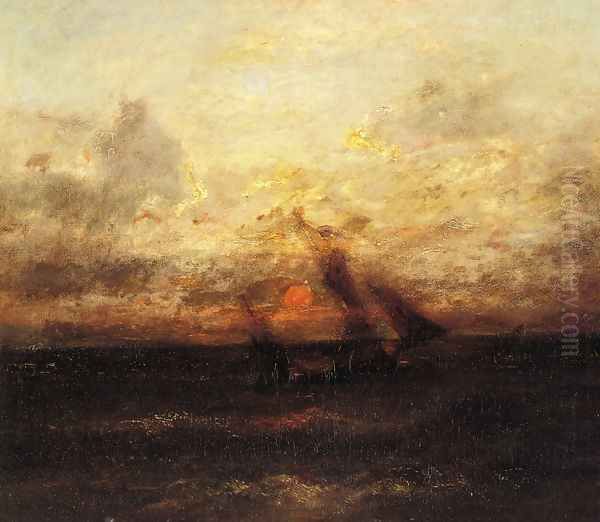 Fishing Boat in Stormy Seas Oil Painting by Jules Dupre