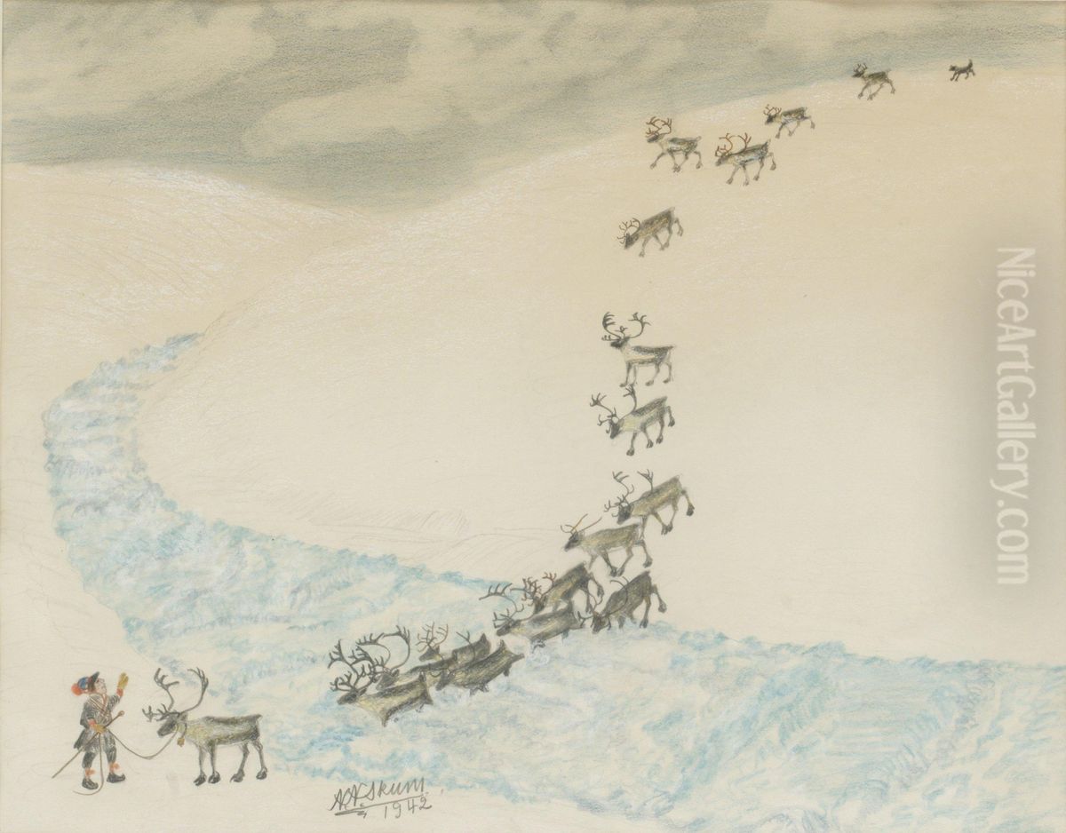 Rendrivning. Oil Painting by Nils Nilsson Skum