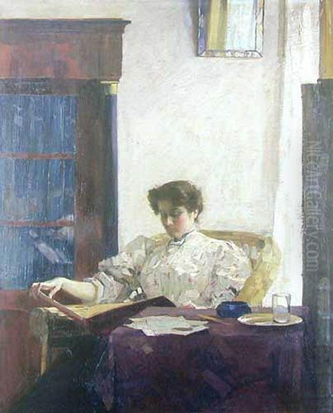 Zaczytana, Ok. 1908 R. Oil Painting by Rudolf Nissl