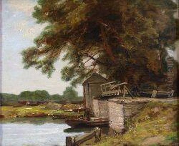 At The Lock-gates Oil Painting by James Campbell Noble