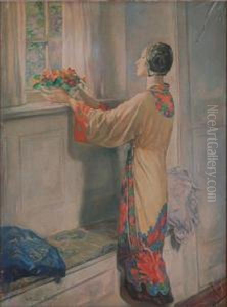 Donna In Vestaglia Oil Painting by Arturo Noci