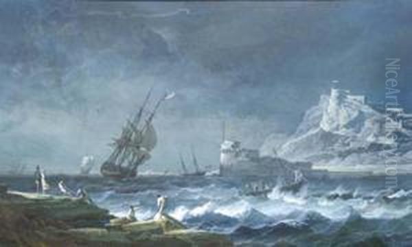 Cote Mediterraneenne Par Mer Agitee Oil Painting by Noel, Alexandre Jean