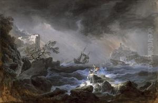 Stormy Sea Oil Painting by Noel, Alexandre Jean