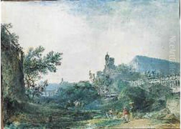 Lavandieres Dans Un Paysage Oil Painting by Noel, Alexandre Jean