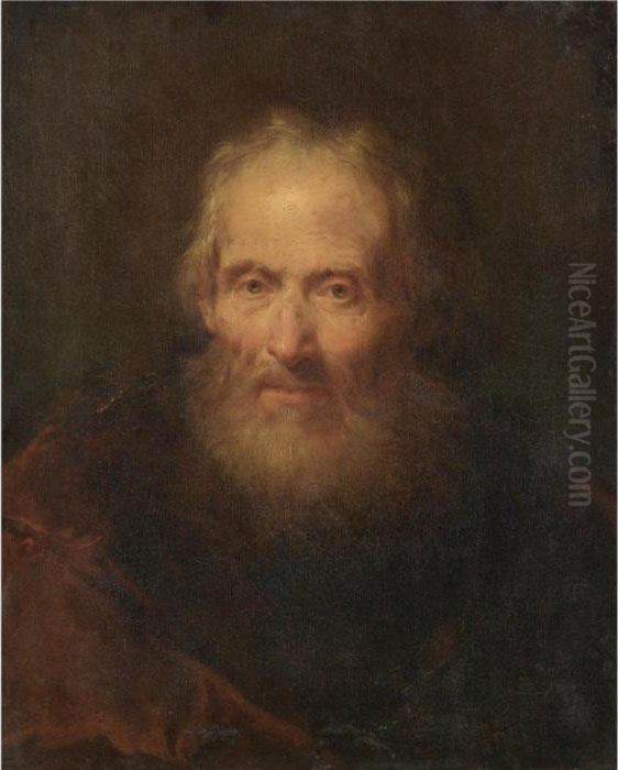Portrait Of A Man, Head And Shoulders, Wearing A Red Cape Oil Painting by Giuseppe Nogari