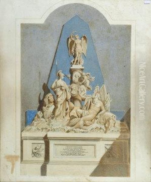 Monument To Captain William 
Bayne, Lord Robert Manners And Captain William Blair, In Westminster 
Abbey Oil Painting by Joseph Nollekens