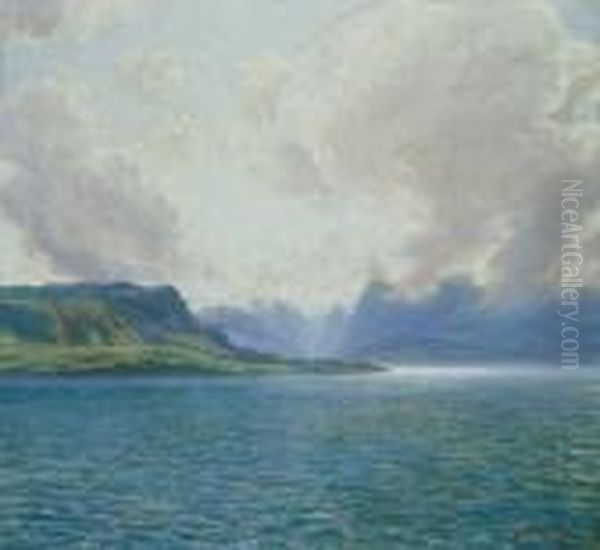 Norwegische Fjordlandschaft (der
 Bjornefjord). Signiert Unten Rechts: Carl Nonn. Ol Auf Leinwand. H 115;
 B 125 Cm. Oil Painting by Carl Nonn