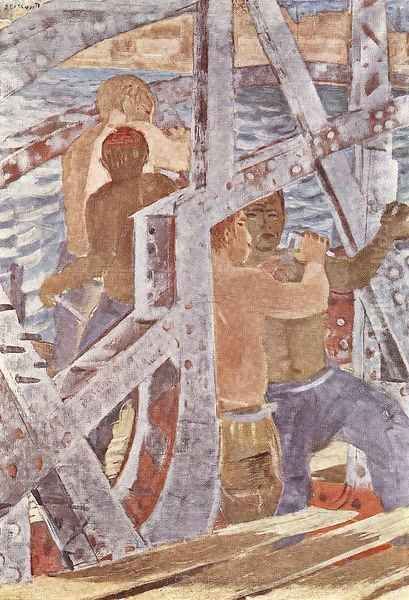 Bridge Builders 1932 Oil Painting by Gyula Derkovits