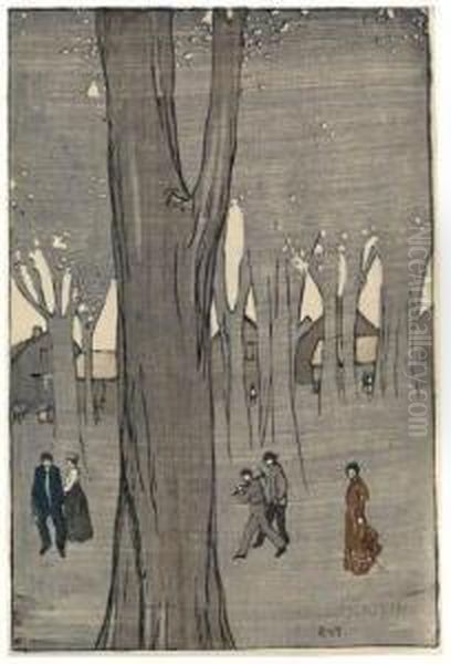 The Village Green, Twilight Oil Painting by Bror Julius Olsson Nordfeldt