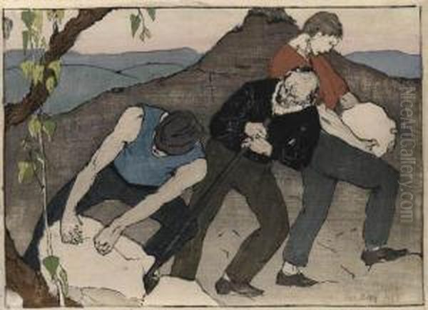 The Quarry Oil Painting by Bror Julius Olsson Nordfeldt