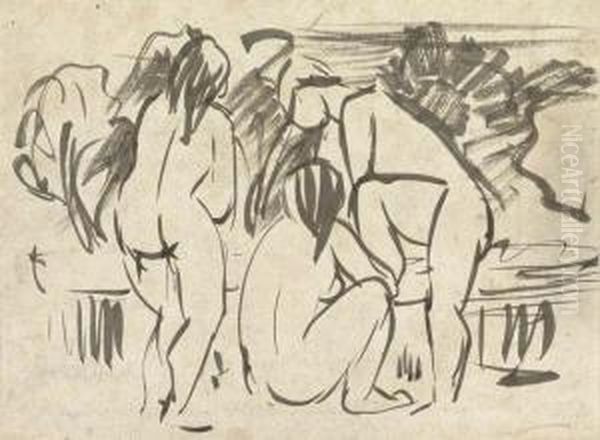 Bathers Oil Painting by Bror Julius Olsson Nordfeldt