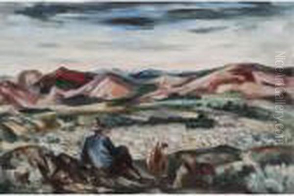 Shepherd And Dog Oil Painting by Bror Julius Olsson Nordfeldt