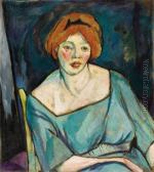 Woman With Orange Hair Oil Painting by Bror Julius Olsson Nordfeldt