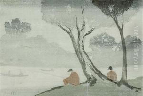 Mist, The Anglers (donovan 10) Oil Painting by Bror Julius Olsson Nordfeldt