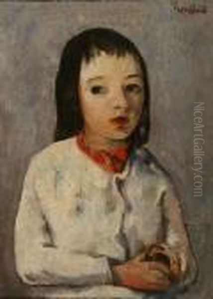 Girl With Doughnut Oil Painting by Bror Julius Olsson Nordfeldt