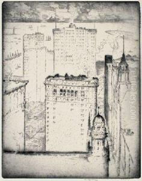 The Lower Bay From The Singer Tower Oil Painting by Bror Julius Olsson Nordfeldt