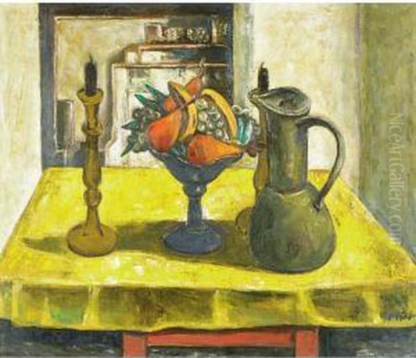 Yellow Tablecloth Oil Painting by Bror Julius Olsson Nordfeldt