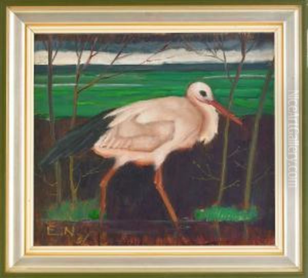 Fagel, Signerad E N -41 Oil Painting by Ernst Norlind